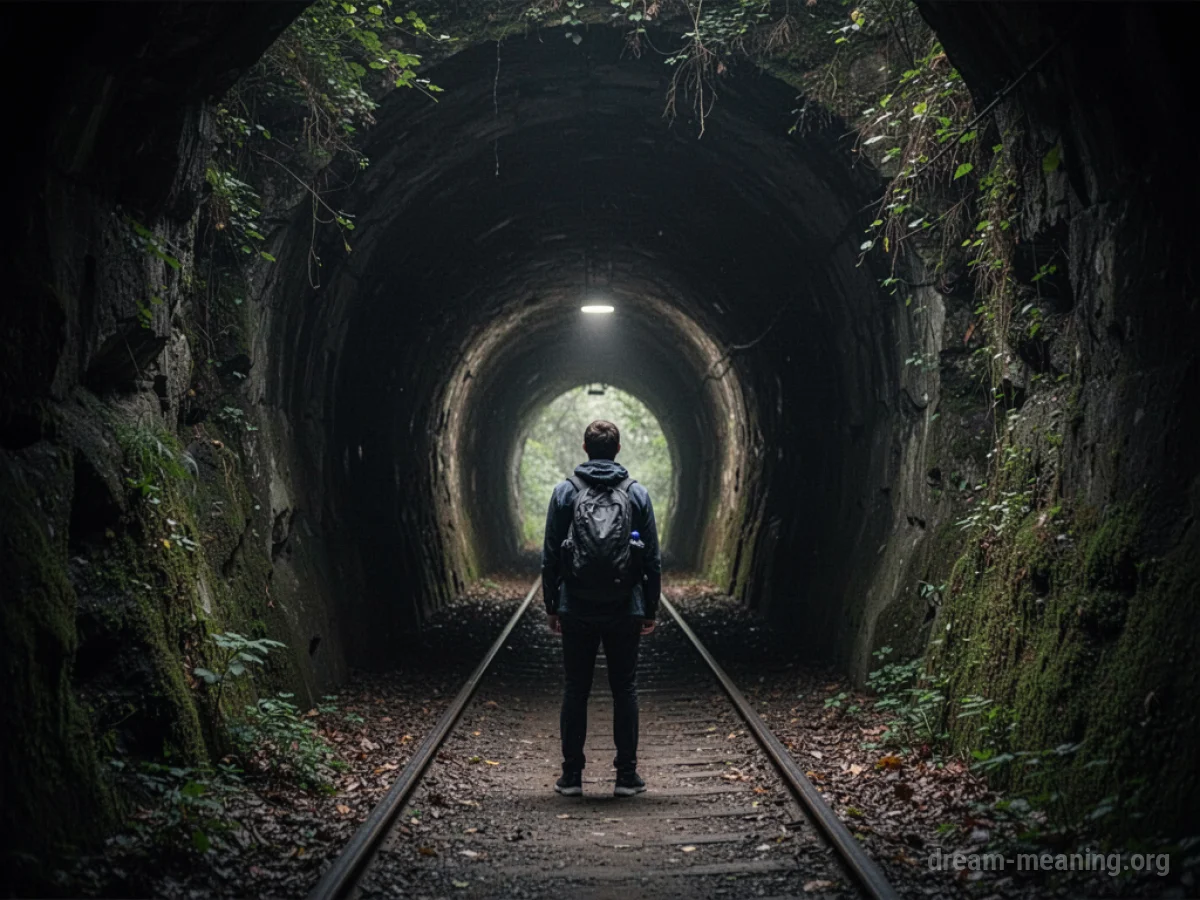 Silhouette of a person at the mouth of a dark tunnel.