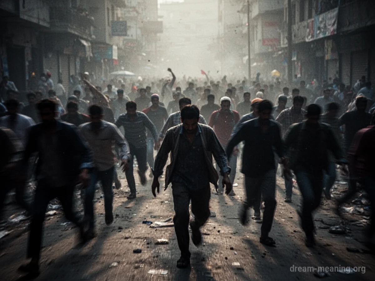 Silhouetted figures in a crowd running in different directions.