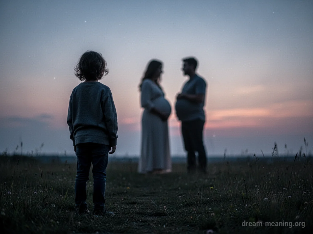A person looks towards a distant silhouette of a pregnant figure.