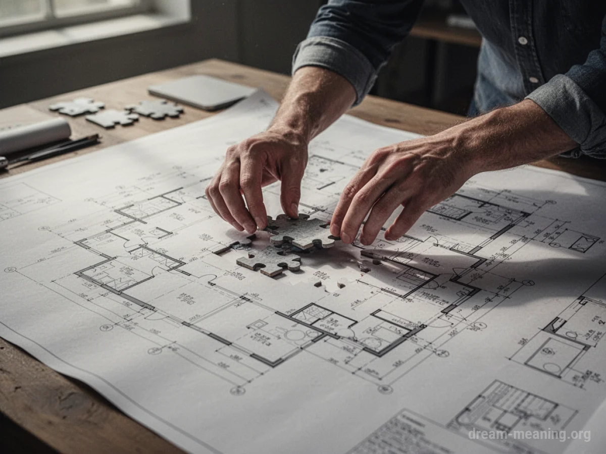 Hands placing the last piece on a detailed blueprint.