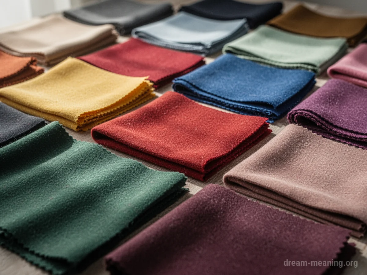 A collection of colorful fabric swatches laid out in a grid.