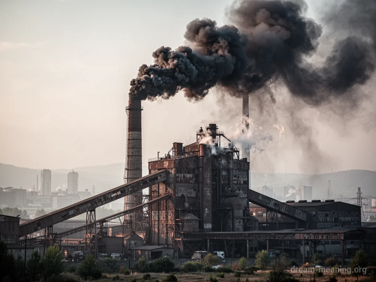 A factory emitting dark smoke into a gray sky.