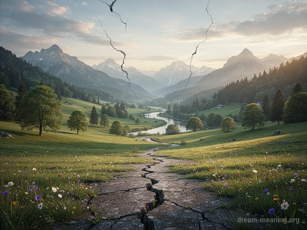 A perfect-looking landscape with visible cracks.