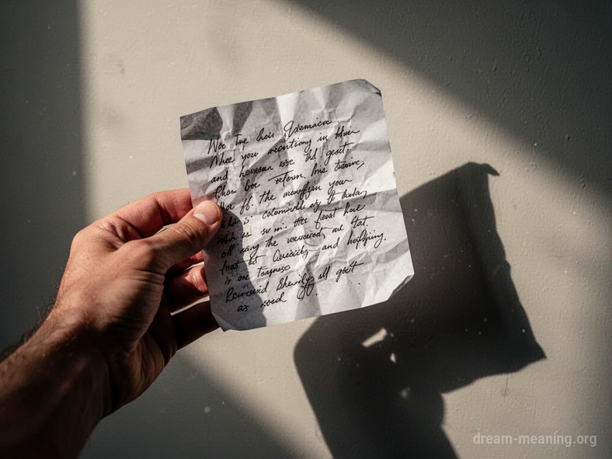 A hand holding a crumpled paper.