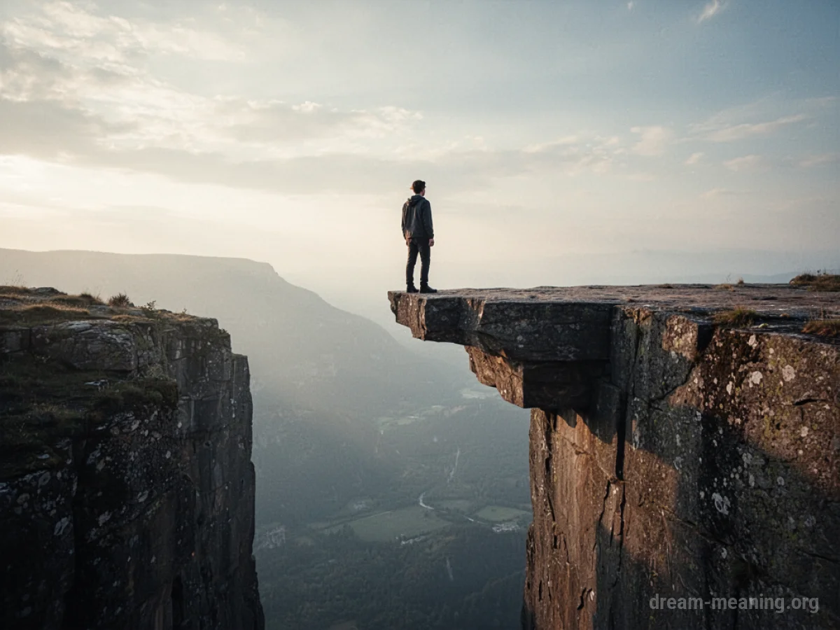 A person standing at the edge of a high platform with nothing but empty space below.