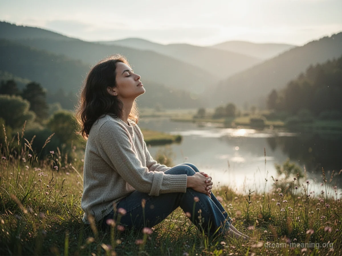 Person meditating in a sunlit, tranquil meadow.