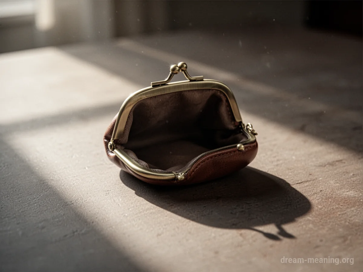 An empty coin purse on a dark surface.