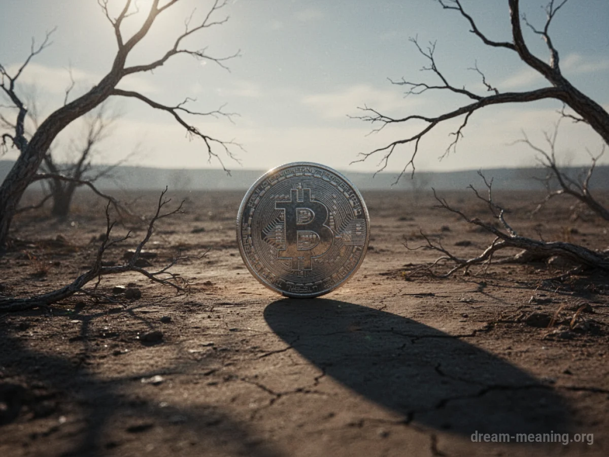 A single large coin on the ground with a long shadow.