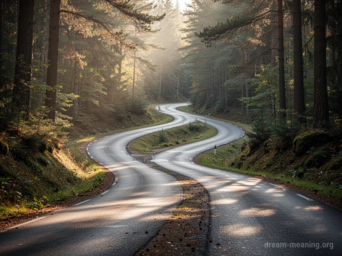 A dirt road splits into two separate trails in a forest.