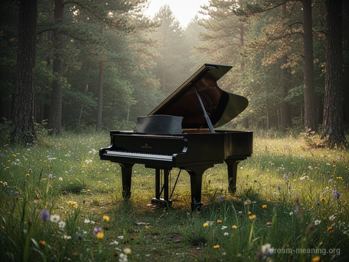 A piano in an outdoor natural setting.