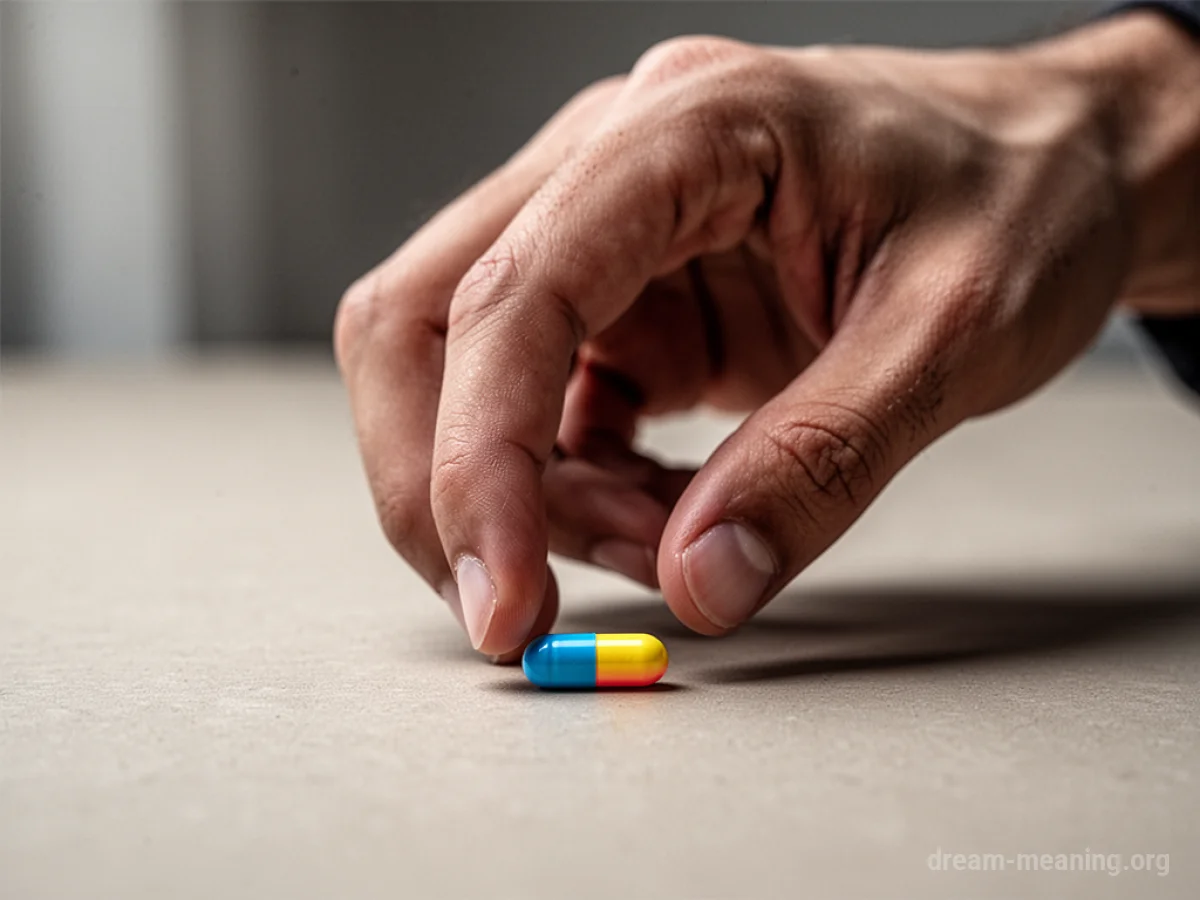 A hand reaching for a single pill.