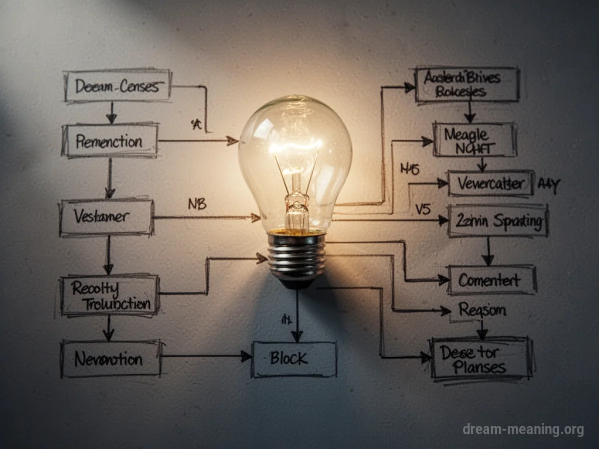 A glowing lightbulb positioned above a detailed, intricate flowchart.