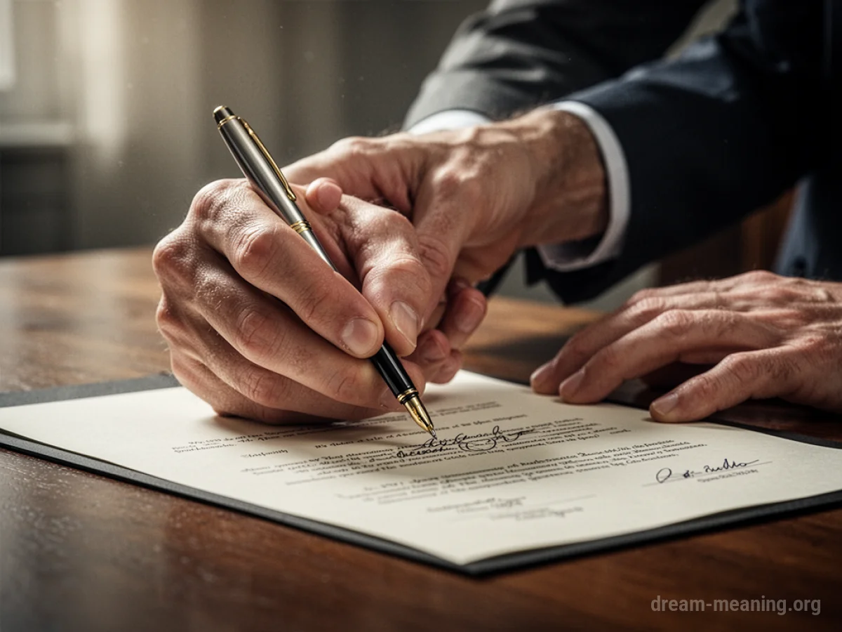 A hand being guided by another hand to sign a document.