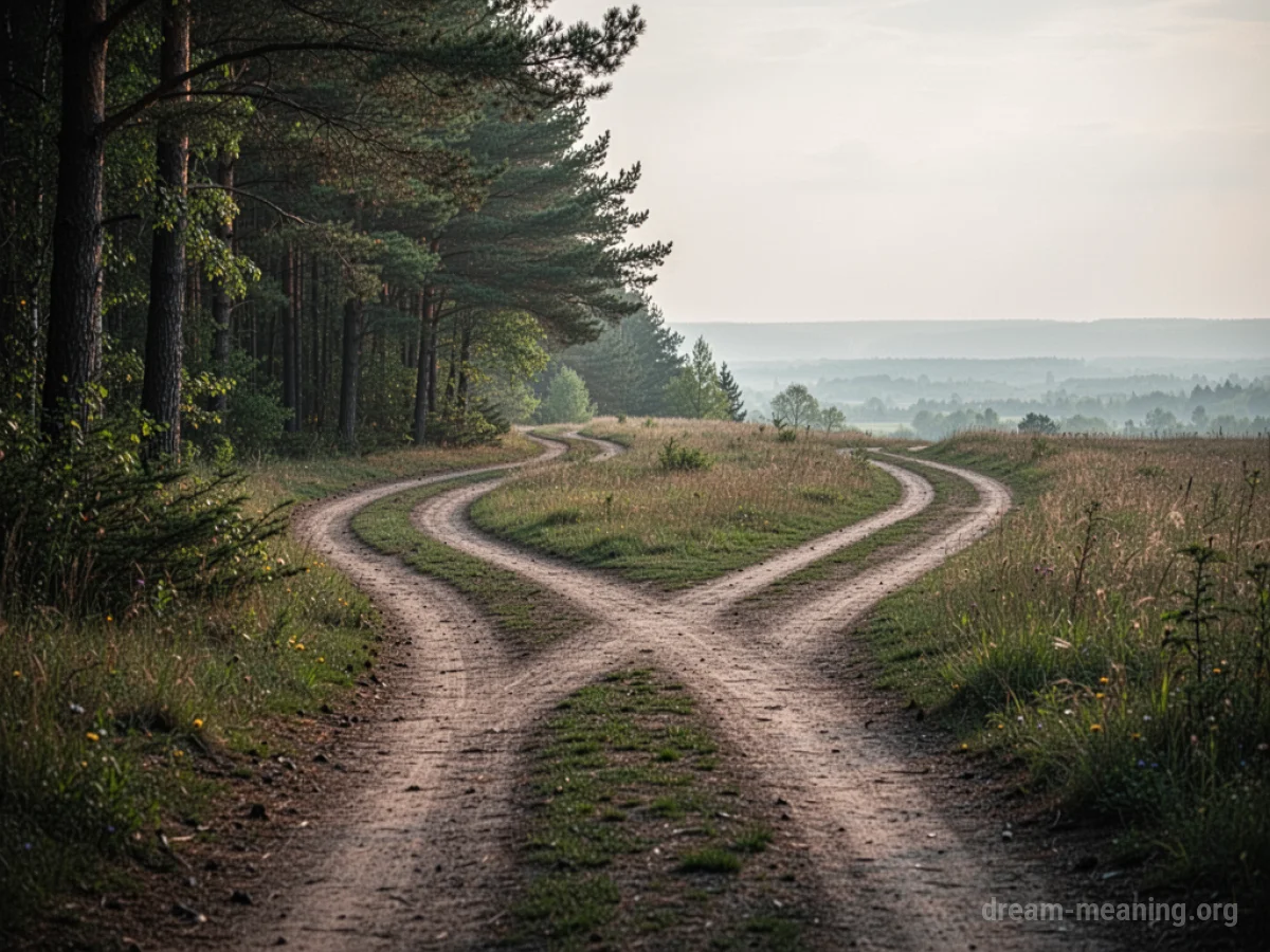A single path divides into two separate trails under a clear sky.