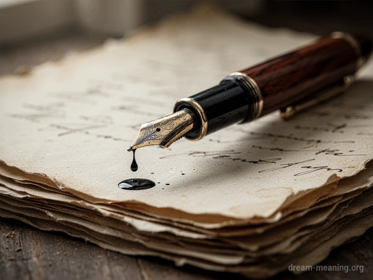 A close-up of a fountain pen nib poised over paper.