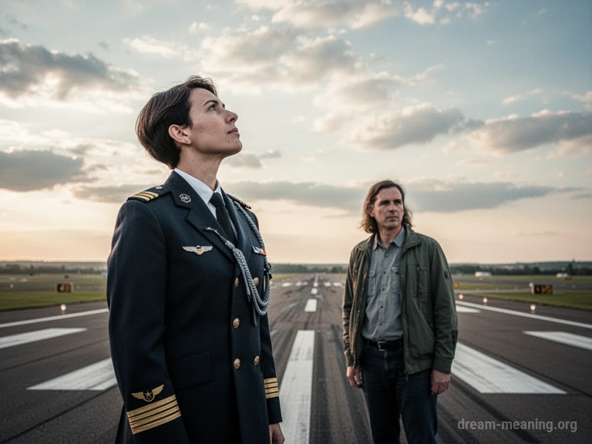 A person in a pilot uniform stands on a runway.
