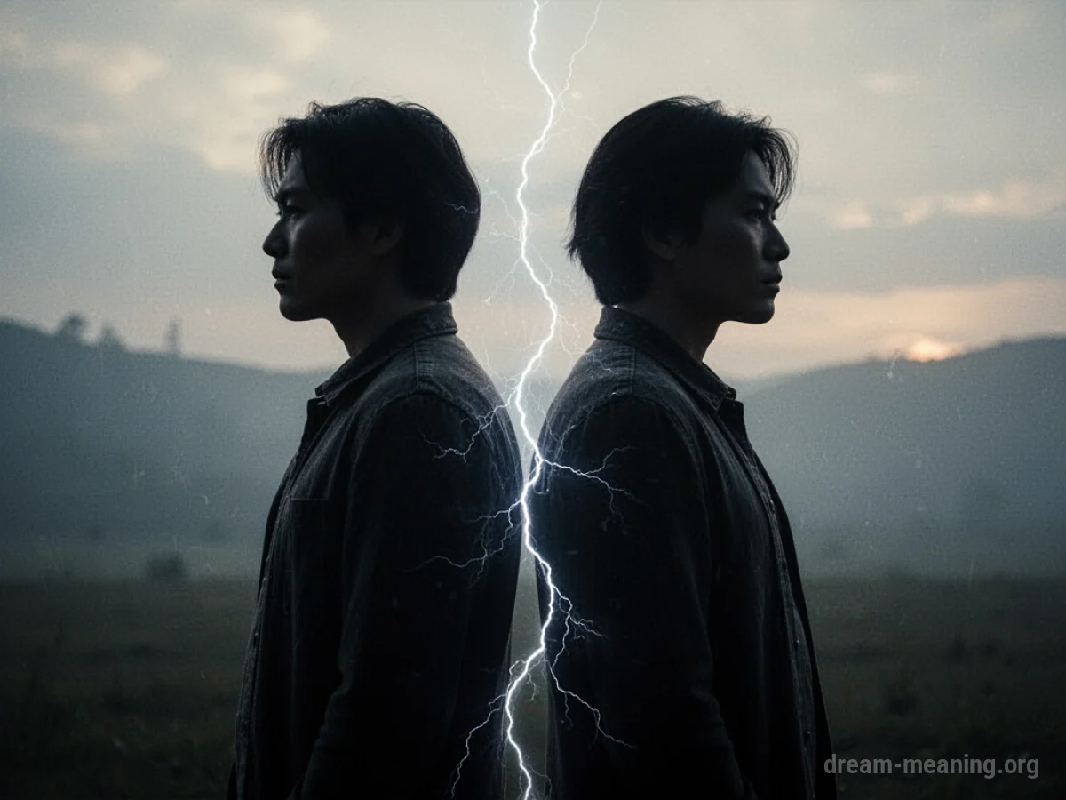 Two silhouetted figures with a visible crack between them.