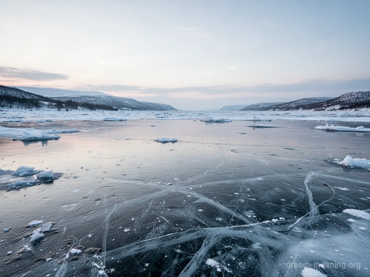 A wide expanse of ice covering a pool of water.