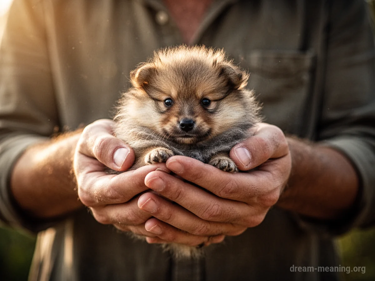 Hands holding a small animal.