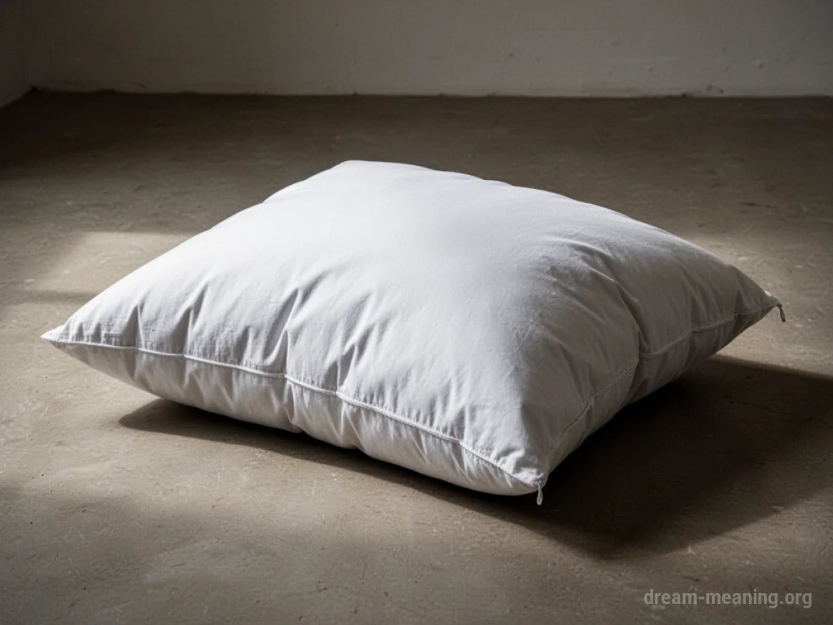 An extremely large white pillow on a floor.
