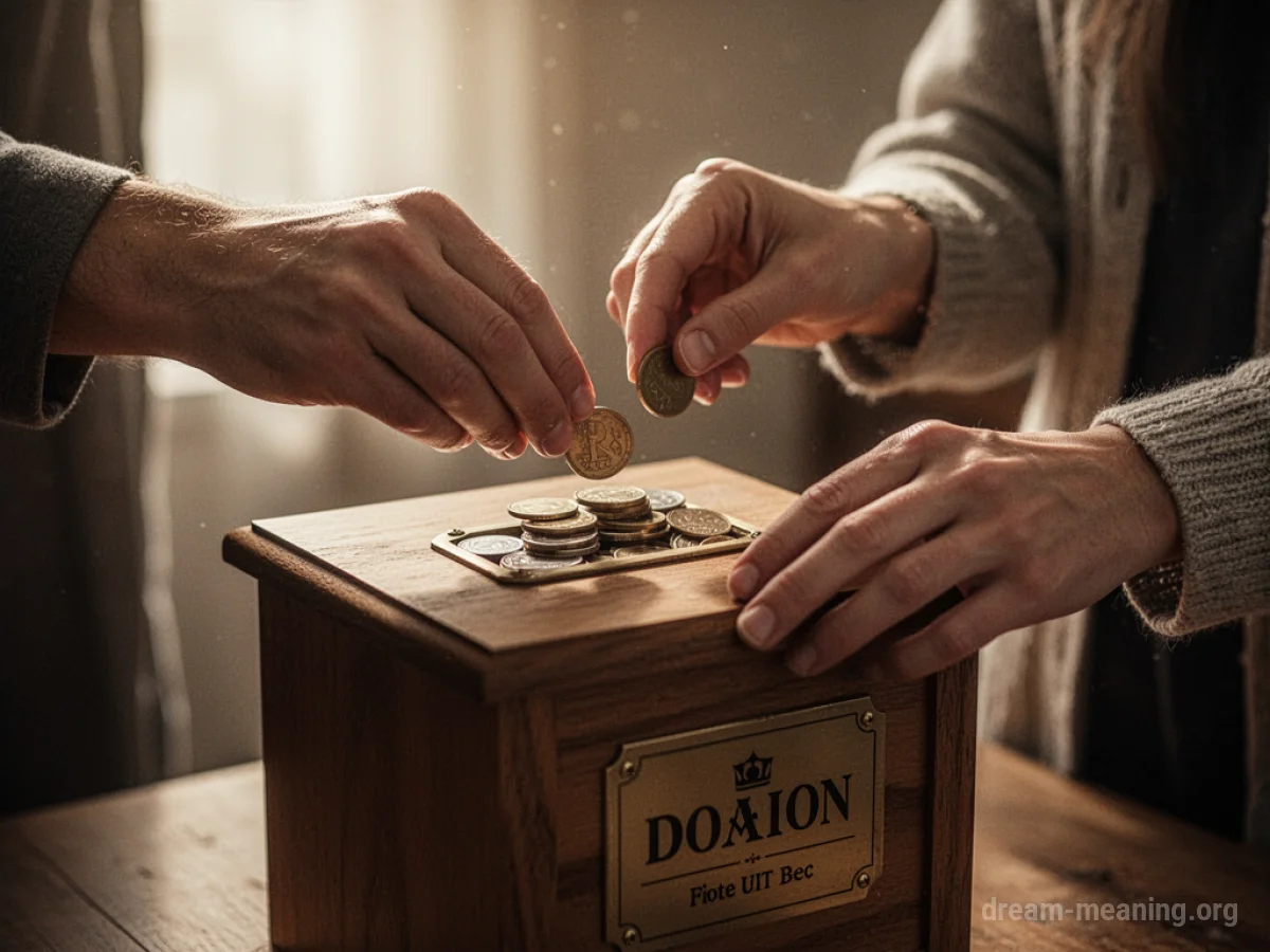 Hands placing coins into a donation box.