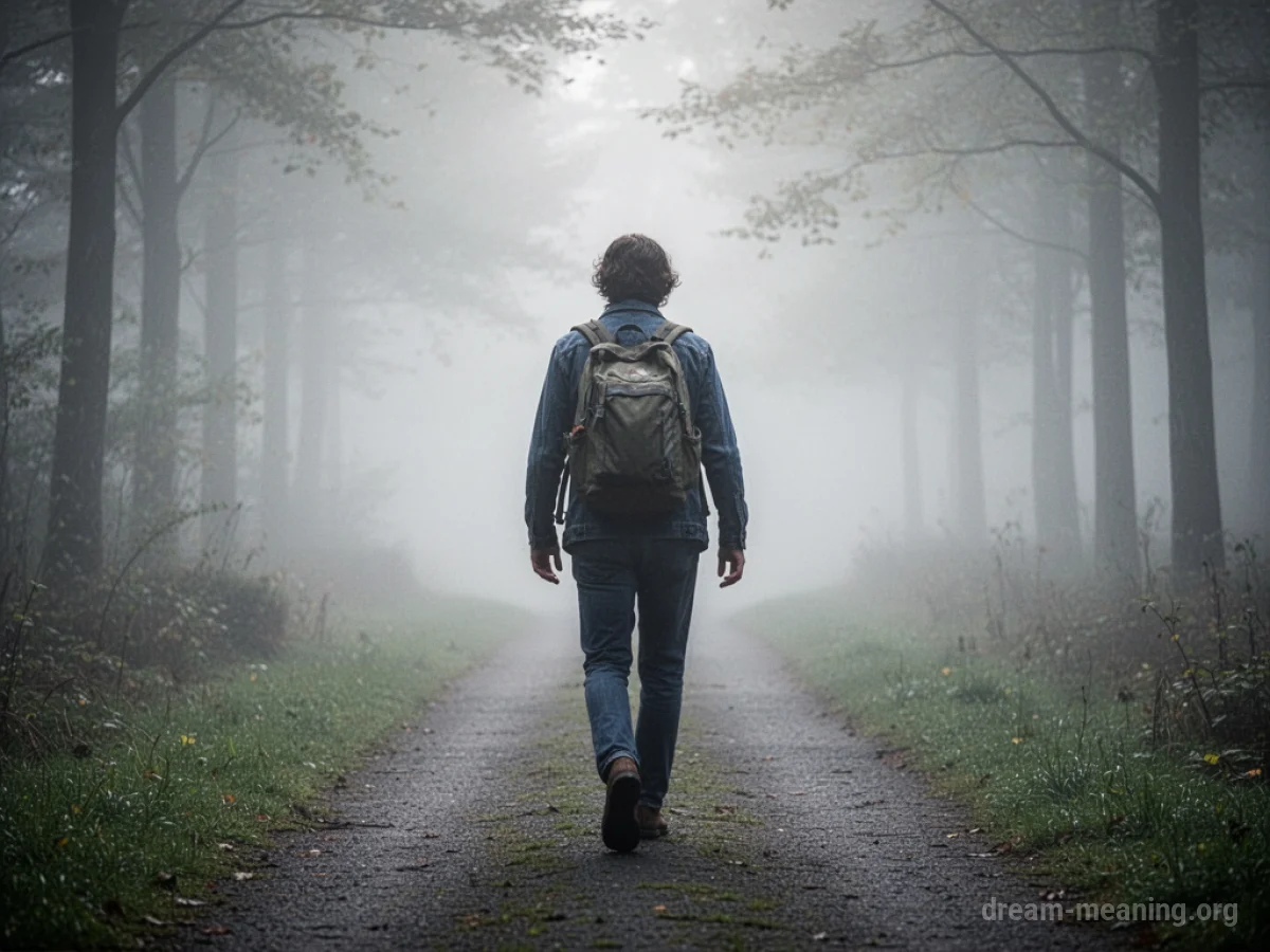 A silhouette of a person walking away from the viewer on a path.