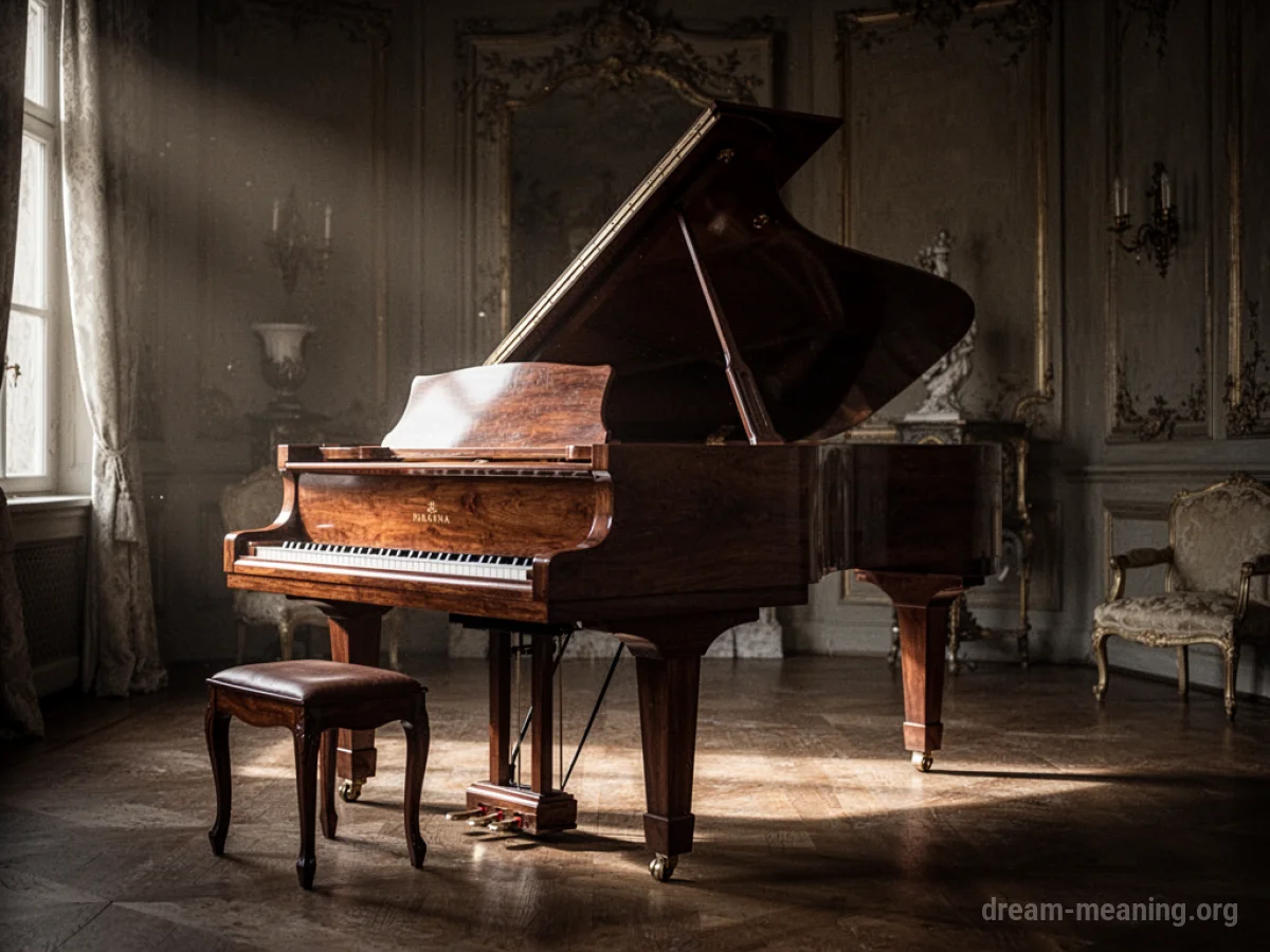A grand piano with its lid open in a formal room.