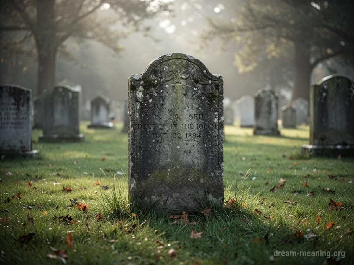 A single tombstone in a peaceful cemetery.