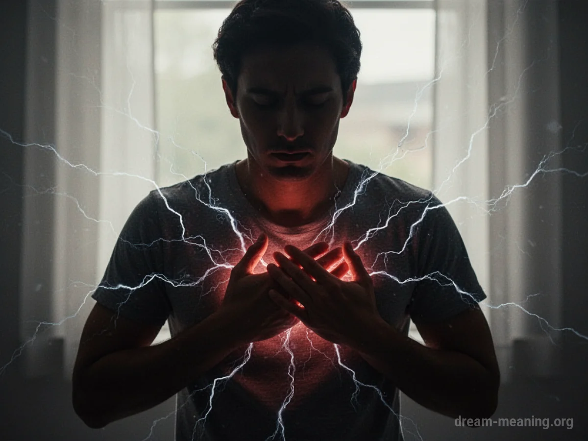 Silhouette of a person holding their chest with abstract jagged lines radiating outwards.