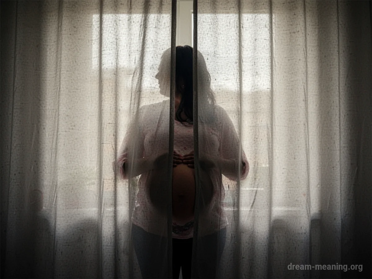 Silhouette of a person partially concealed by a large fabric curtain.