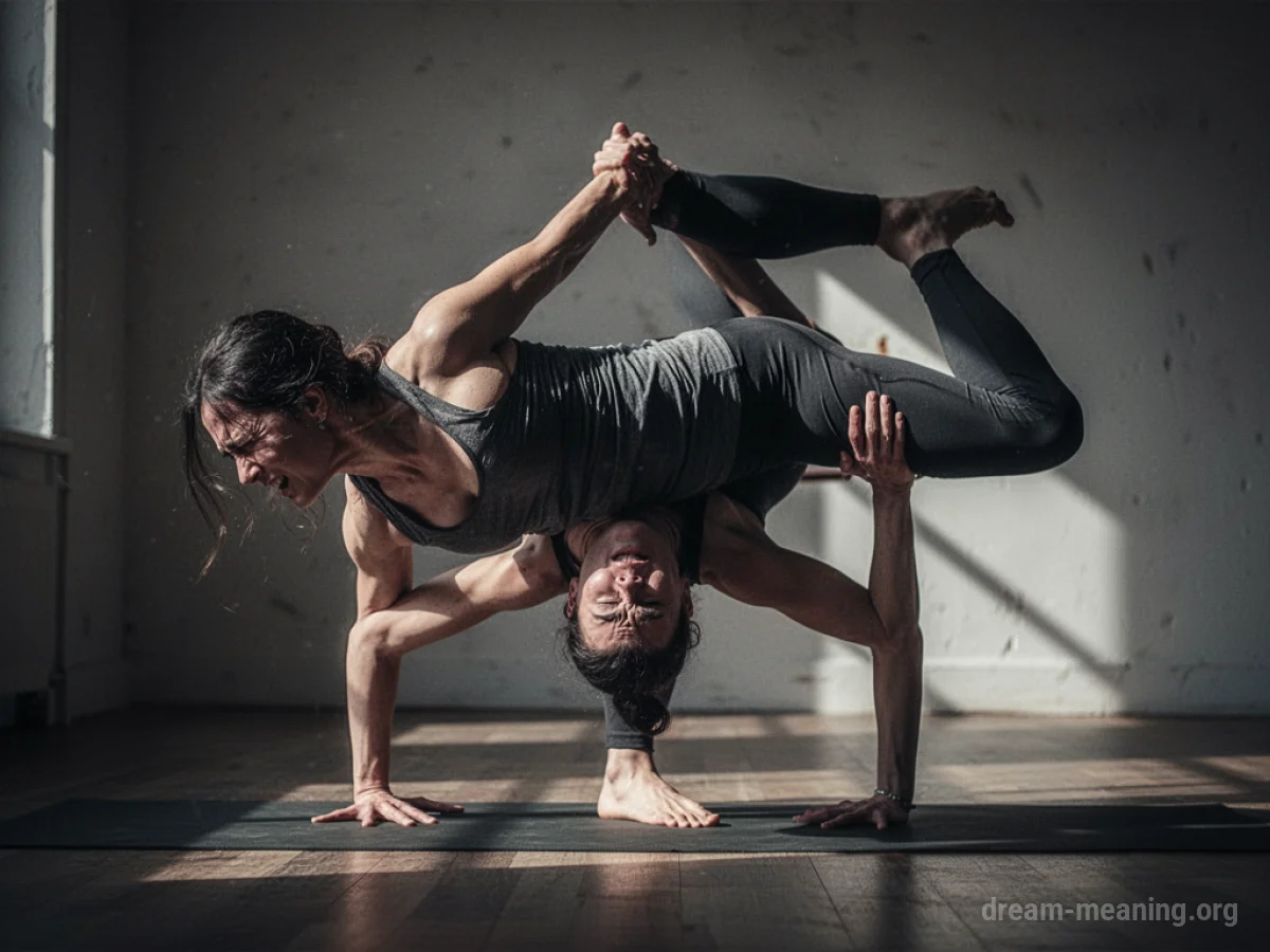 Silhouette of a person in a challenging yoga pose, body angled and showing effort.