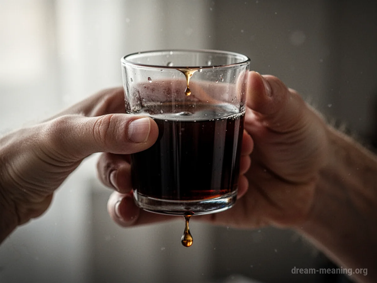 A hand carefully holding a glass of dark liquid.