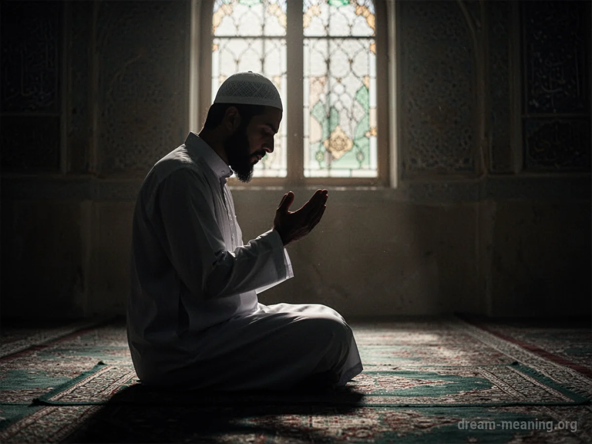 Silhouette of a man in traditional religious attire praying.