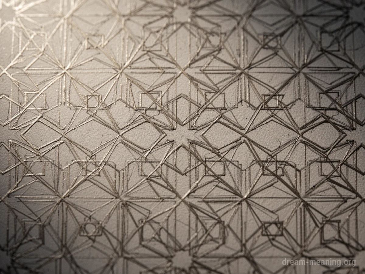 A detailed, repeating geometric pattern with fine lines.