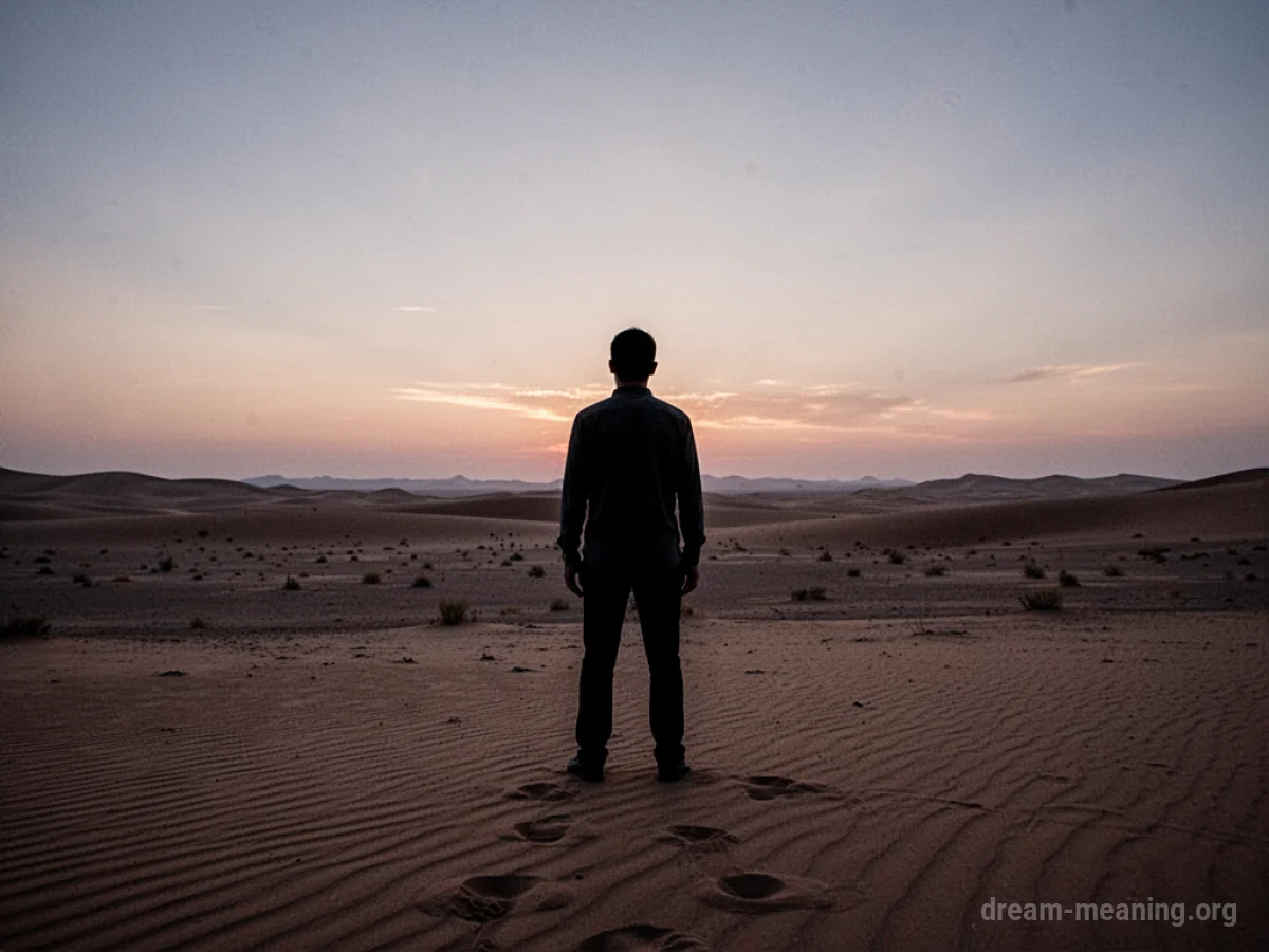 Silhouette of a person standing alone in a desert.