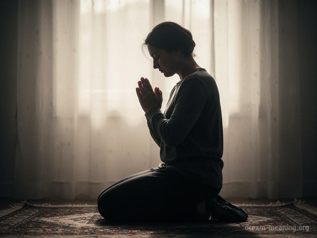 A silhouette of a person kneeling with hands clasped.