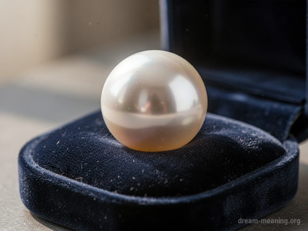 A single large pearl on a dark cushion.