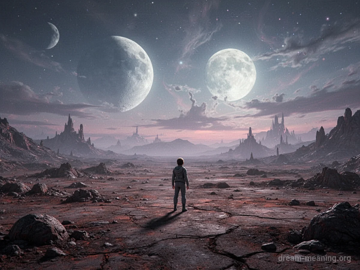 A solitary figure on a desolate alien terrain with an unusual sky.