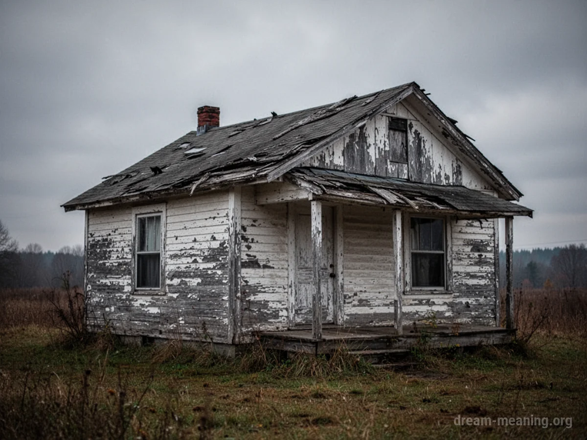 A small, rundown house with a broken fence.