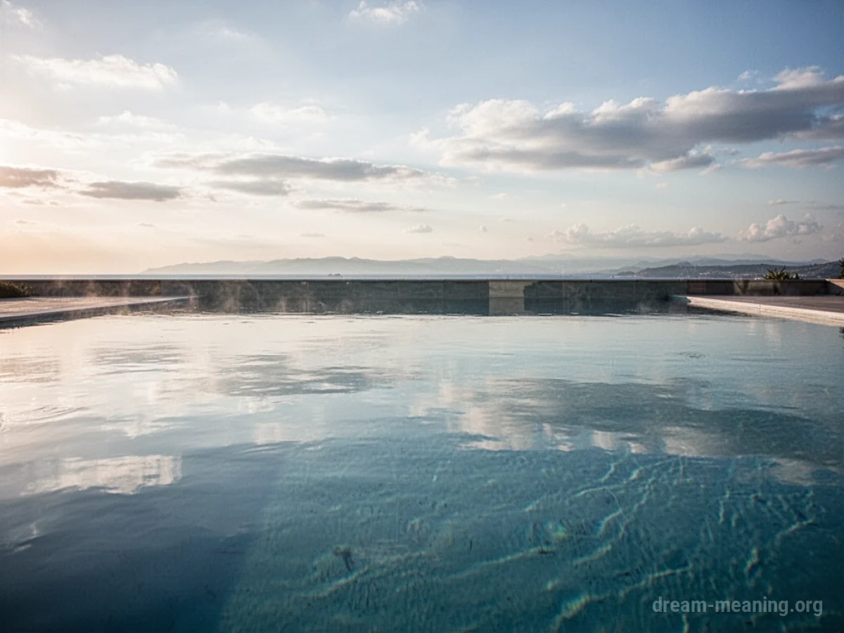 A still, clear pool of water reflecting the sky above.