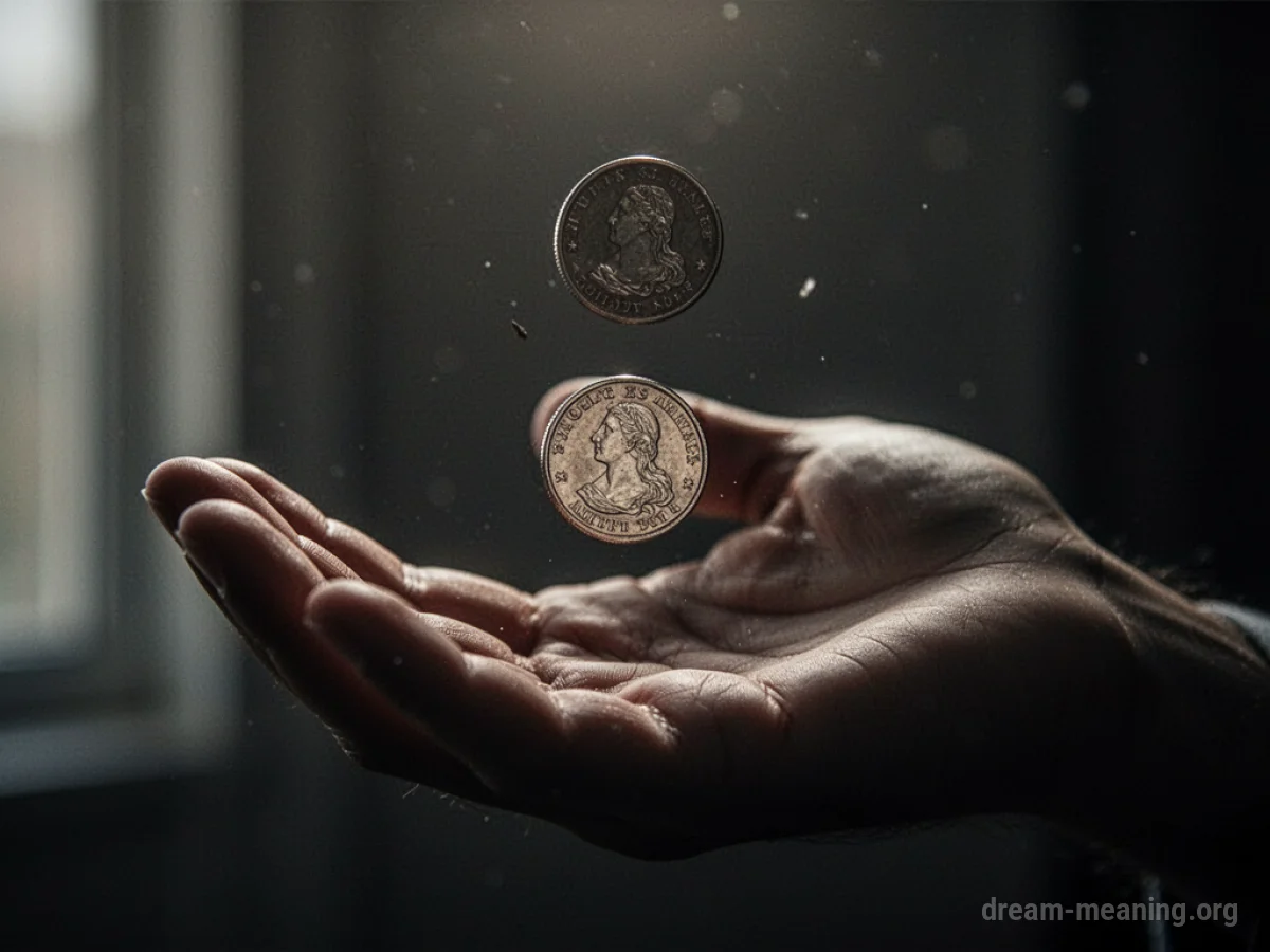 A hand with fingers spread, letting a single coin slip through.
