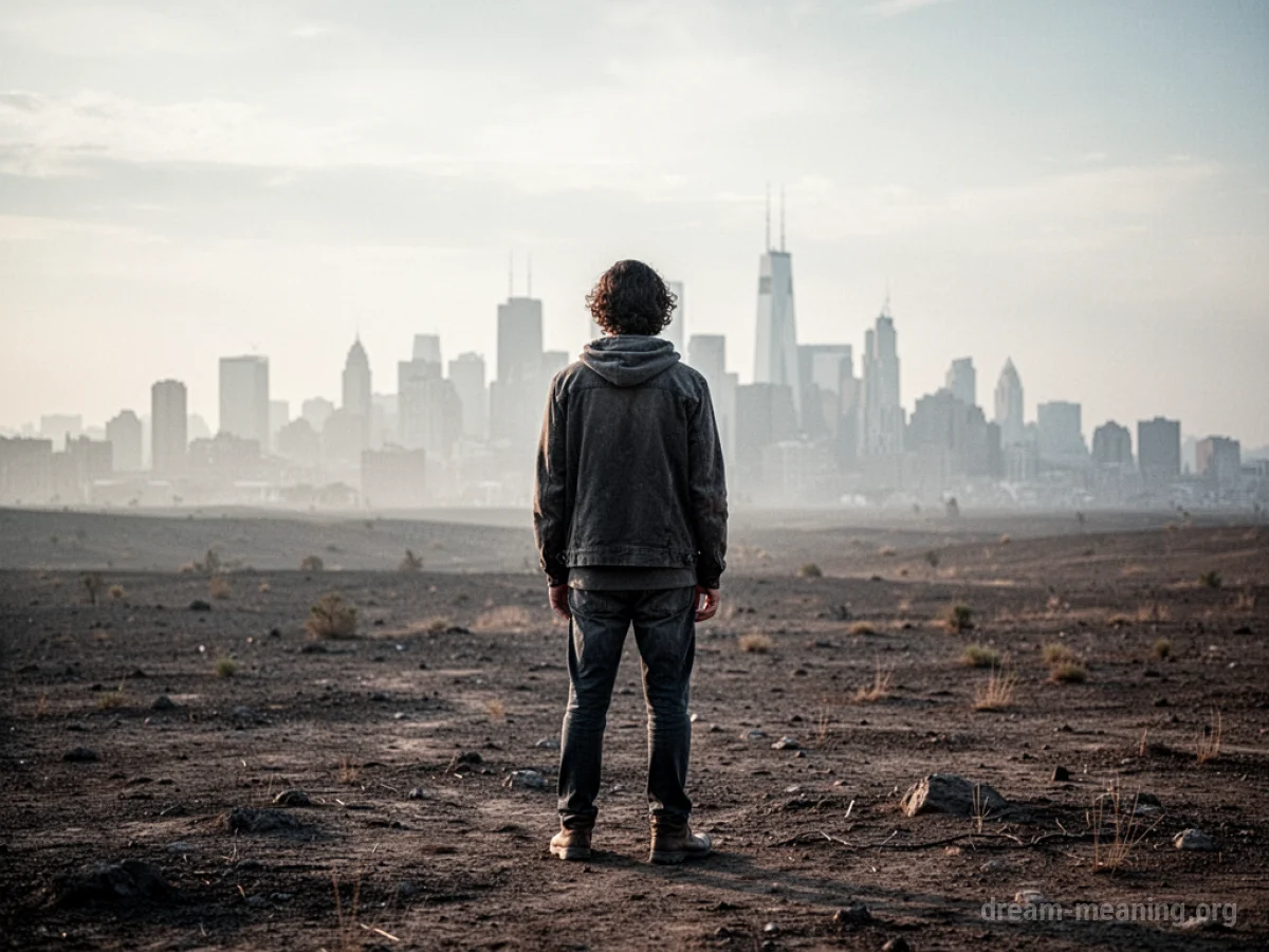 Silhouette of a person with empty pockets in a desolate landscape.