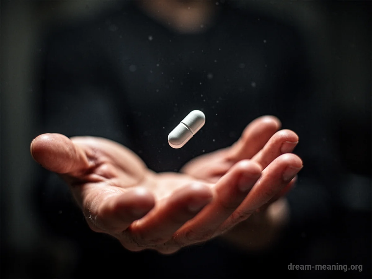 A pill falling out of an open hand.