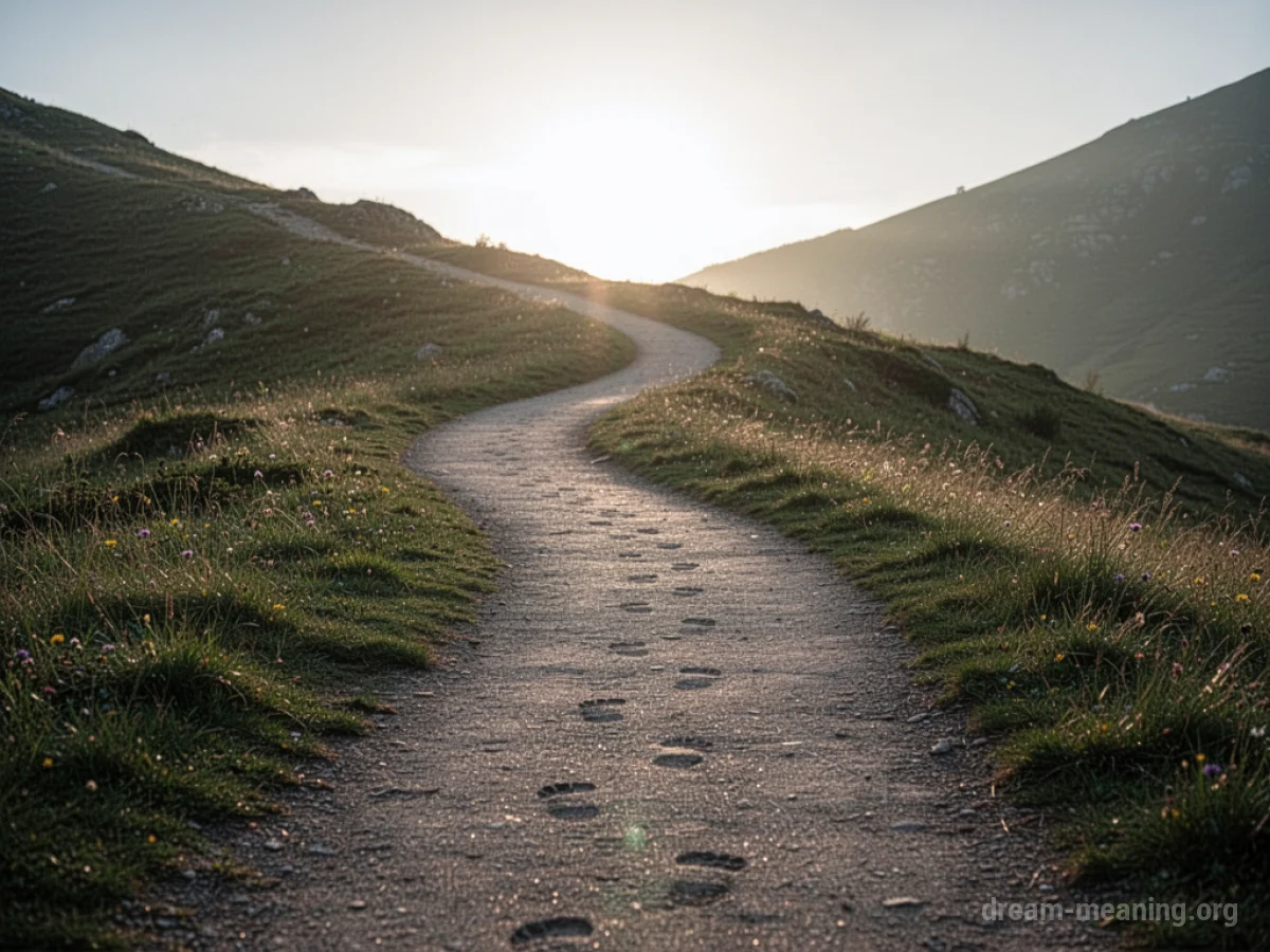 A winding path ascending towards a distant, bright horizon.