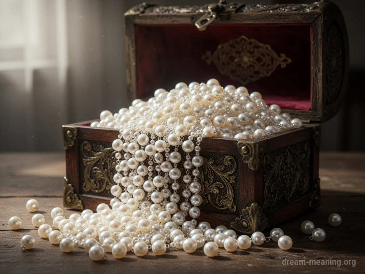 A collection of smooth, white, iridescent pearls.
