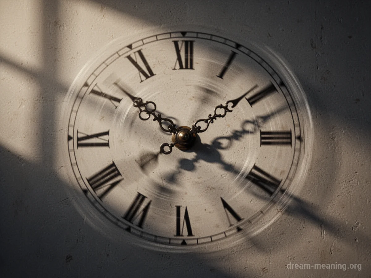 A clock face with rapidly spinning hands.