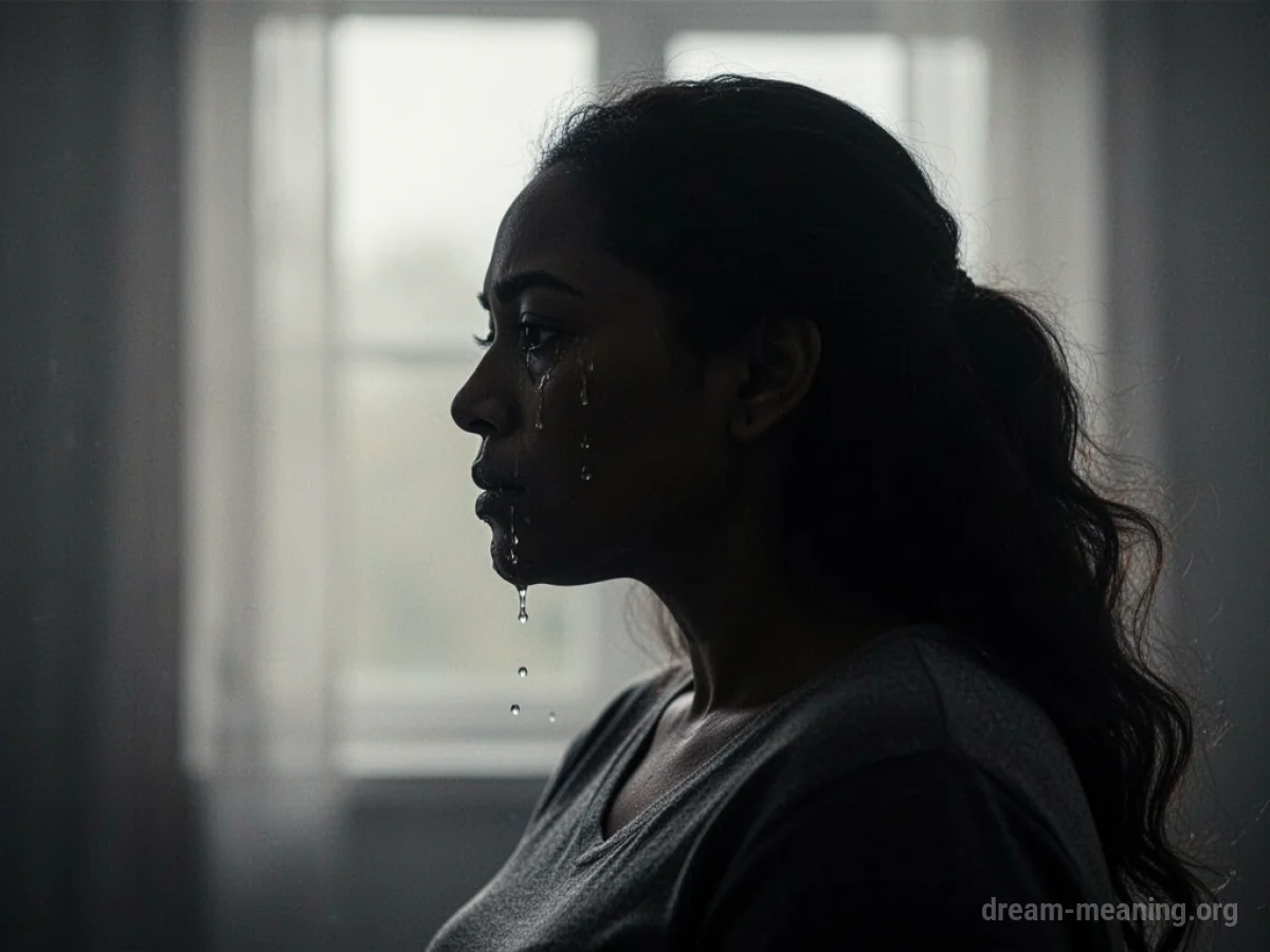 Silhouette of a mother figure with visible tears.