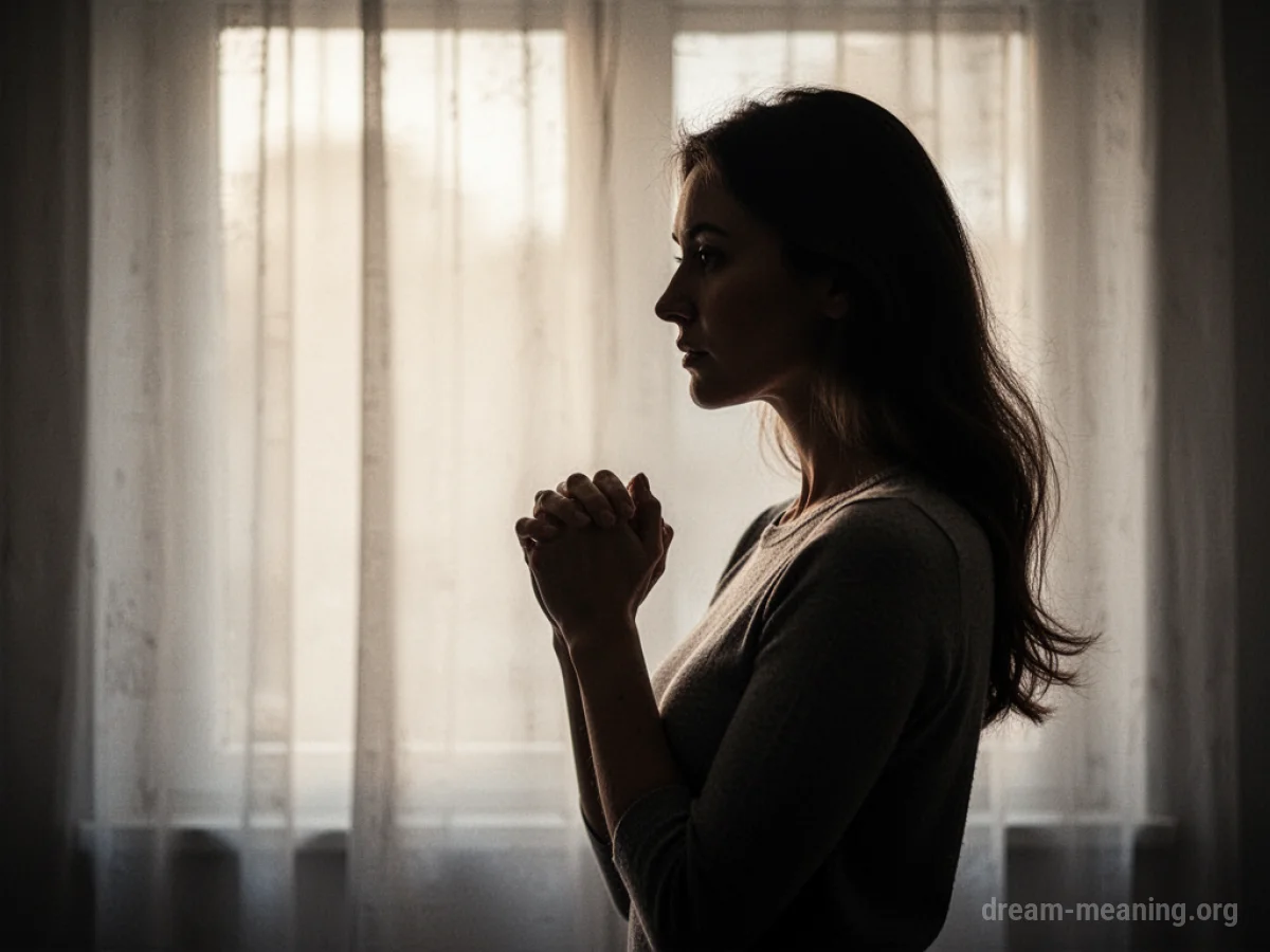 Silhouette of a woman praying.