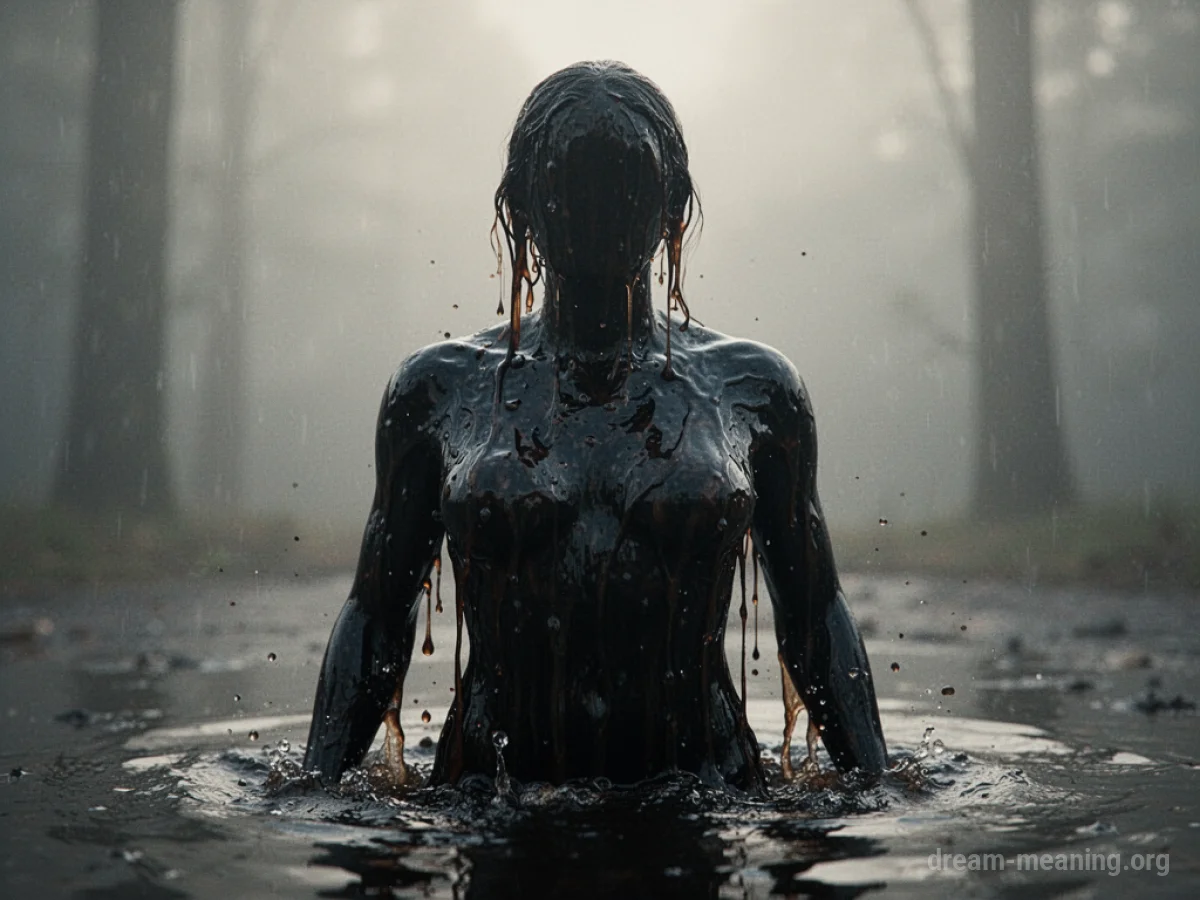 Silhouette of a person being invaded by dark, murky liquid.