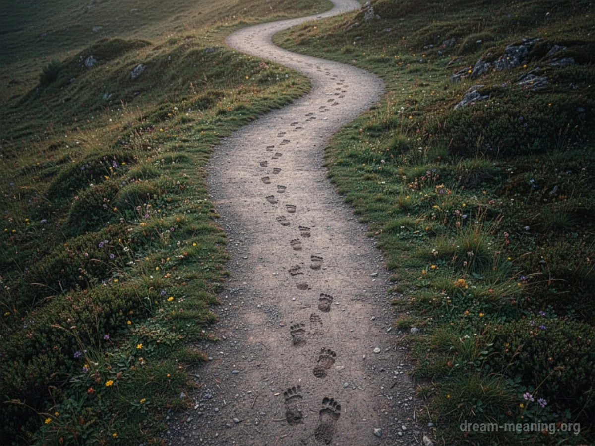 A winding path with repeating footprints.